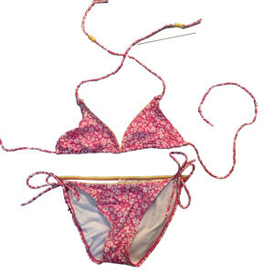 HULA HONEY WOMEN'S PINK/WHITE FLORAL BIKINI SIZE LARGE-EUC